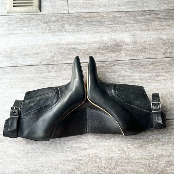 Zara Chunky Heel Pointed Toe Ankle Straps Leather Cowboy Booties Made in Spain - Picture 10 of 15